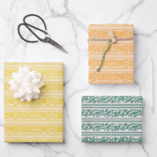  Vintage Morris Orange Yellow Green Stripe Pattern Wrapping Paper Sheet