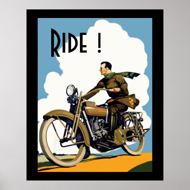 Vintage Mortorcycle - Ride! Poster (Front)