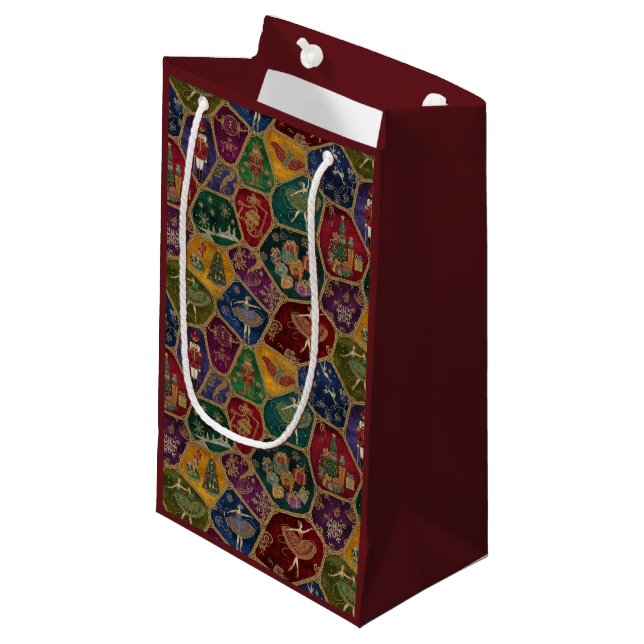 Vintage Mosaic Nutcracker Ballet Festive Custom Small Gift Bag (Front Angled)