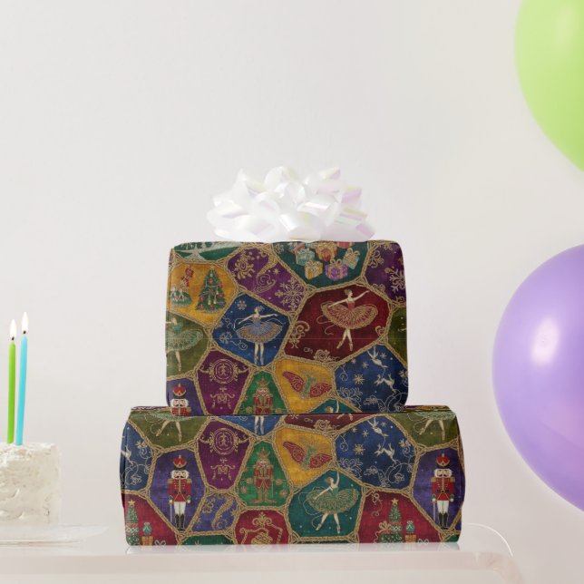 Vintage Mosaic Nutcracker Ballet Festive Custom Wrapping Paper (Party Gifts)