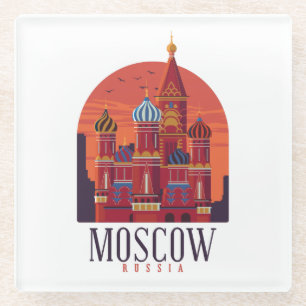 Vintage Moscow Russia Kremlin Architecture Glass Coaster