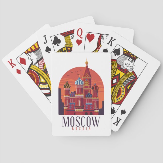 Vintage Moscow Russia Kremlin Skyline Playing Cards (Back)