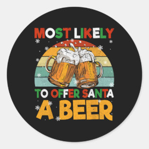 Vintage Most Likely To Offer Santa Christmas Xmas Classic Round Sticker