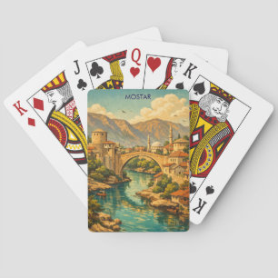 Vintage Mostar Bosnia Stari Most Bridge Balkan Playing Cards