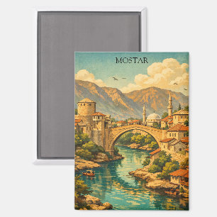 Vintage Mostar, Bosnia Stari Most Bridge Landmark Magnet