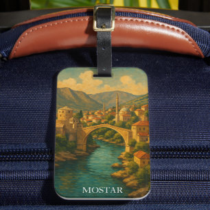 Vintage Mostar Bridge Bosnia Travel Luggage Tag