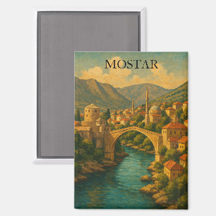 Vintage Mostar Bridge Bosnia Travel Magnet
