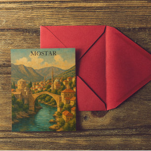Vintage Mostar Bridge Bosnia Travel Postcard