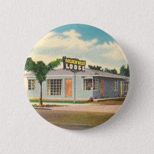 Vintage Motel, Golden West Lodge Hotel with Palms 6 Cm Round Badge