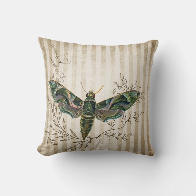 Vintage Moth and Floral Cushion (Front)