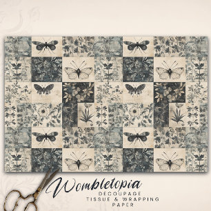 Vintage Moth & Botanical Grunge Halloween Collage Tissue Paper