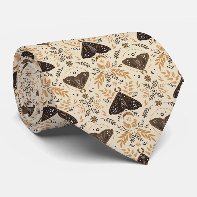 Vintage Moth Butterfly Pattern Tie (Rolled)