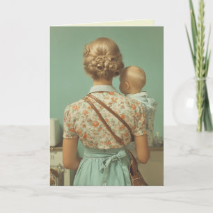 Vintage Mother and Baby Kitchen Scene Card