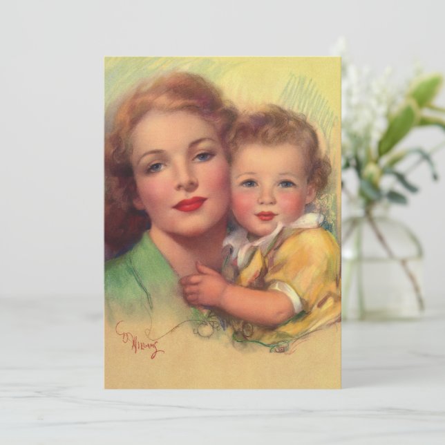 Vintage Mother and Child Family Portrait Invitation (Standing Front)