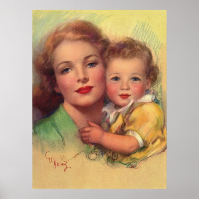 Vintage Mother and Child Family Portrait Poster (Front)