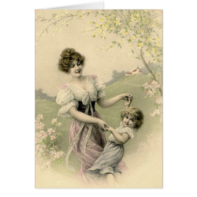 Vintage Mother and Daughter Playing Mother's day (Front)