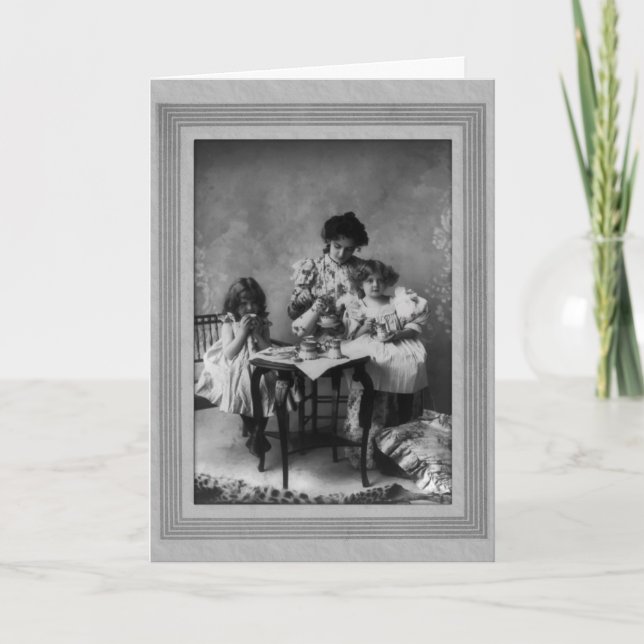 Vintage Mother and Daughters Having Tea Party Card (Front)