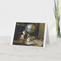 Vintage Mother Cat Kittens World Globe Thank You