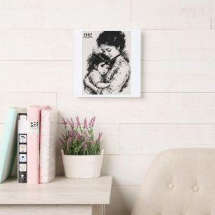 Vintage Mother & Child 1982 Square Wall Clock