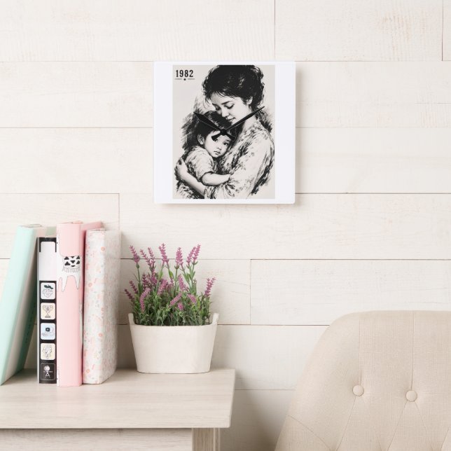 Vintage Mother & Child 1982 Square Wall Clock (Reading Room)