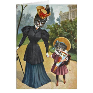 Vintage - Mother & Daughter Cats,