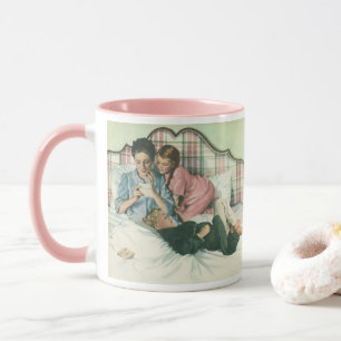 Vintage Mother Day, Children Reading Cards in Bed  Mug