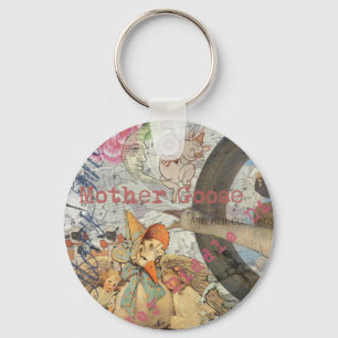 Vintage Mother Goose Fairy tale Collage Key Ring