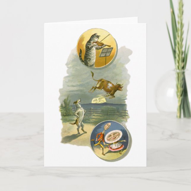 Vintage Mother Goose Nursery Rhyme Hey Diddle Card (Front)