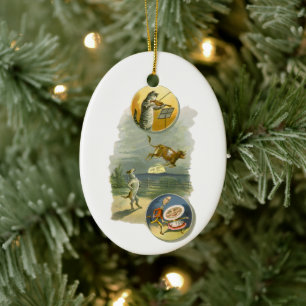 Vintage Mother Goose Nursery Rhyme Hey Diddle Ceramic Ornament