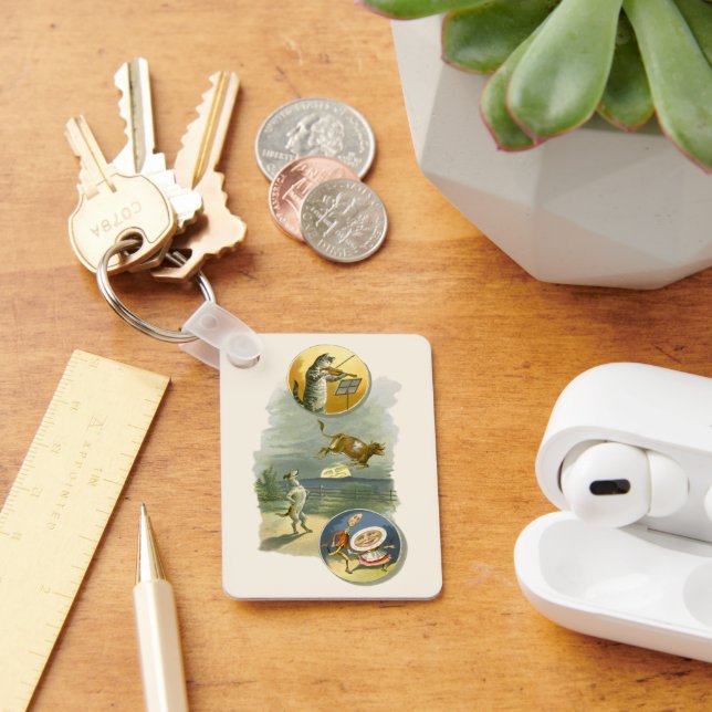 Vintage Mother Goose Nursery Rhyme Hey Diddle Key Ring (Desk)