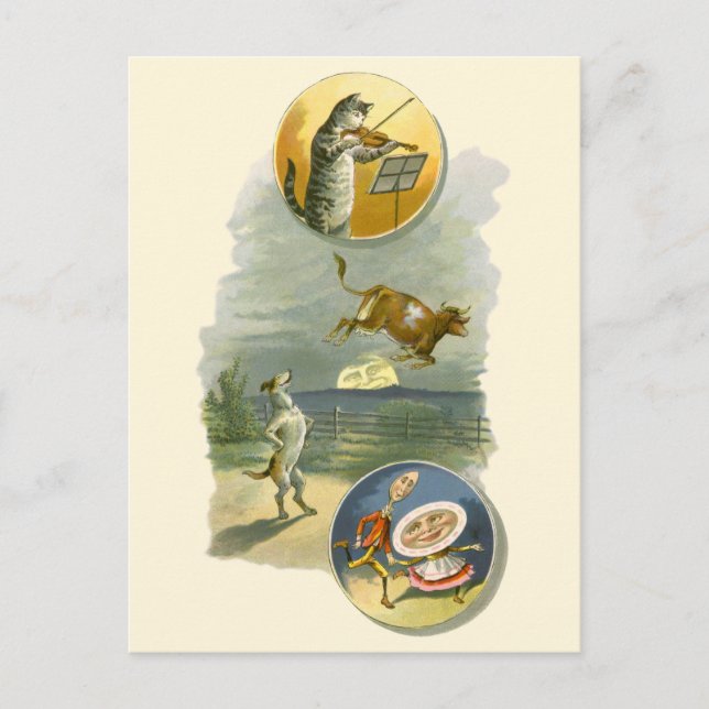 Vintage Mother Goose Nursery Rhyme Hey Diddle Postcard (Front)