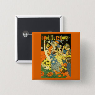 Vintage Mother Goose Reading Books to Children 15 Cm Square Badge