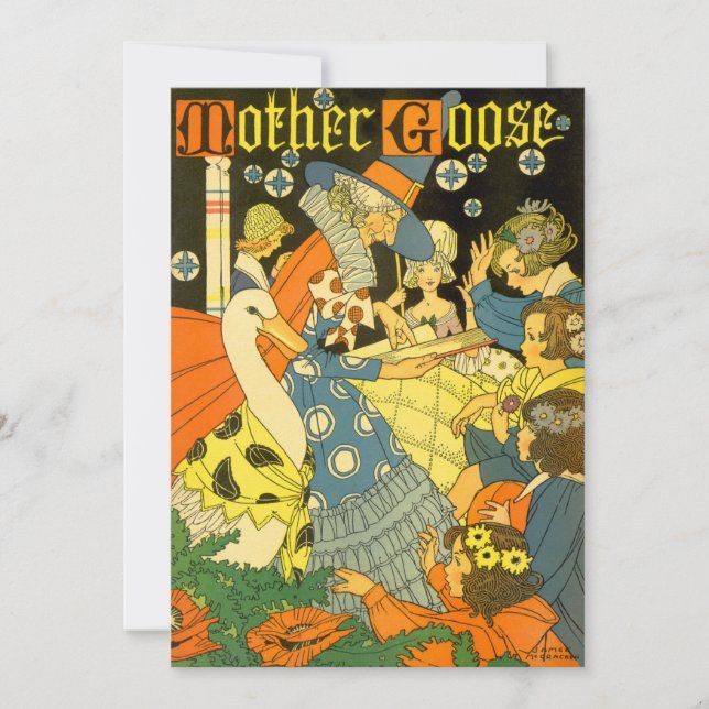 Vintage Mother Goose Reading Books to Children Invitation (Front)