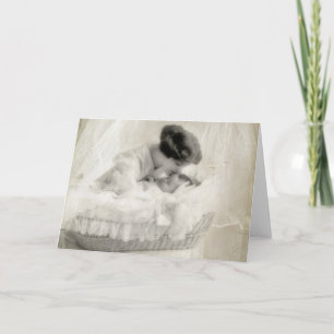 Vintage Mother Kissing Baby in Bassinet Card