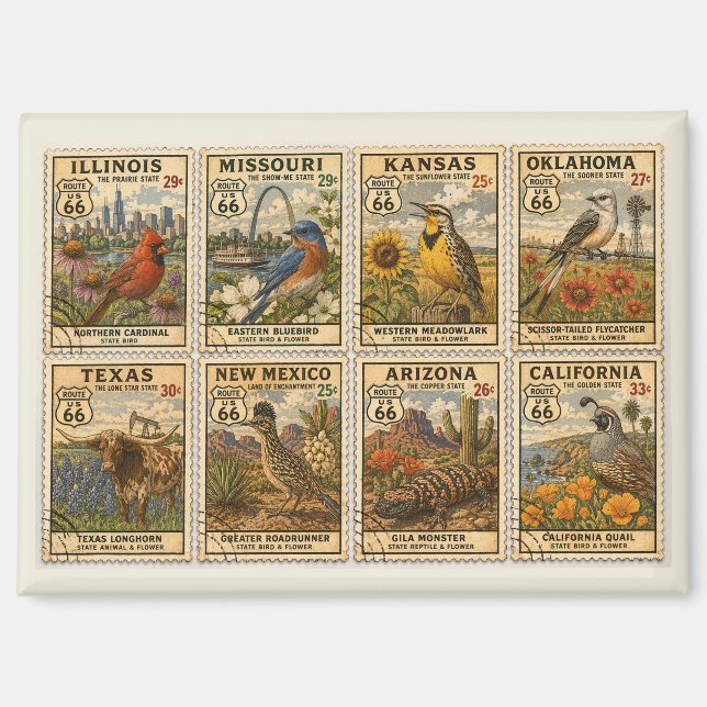 Vintage Mother Road Collage Fridge Magnet (Front)
