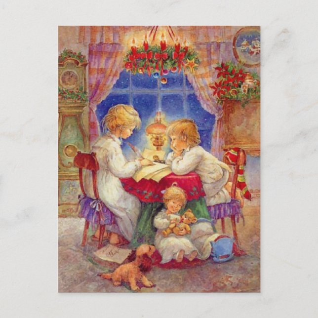 Vintage Mother with children At The Table Postcard (Front)