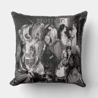 Vintage Mothers and Children Collage Grey Pattern Cushion