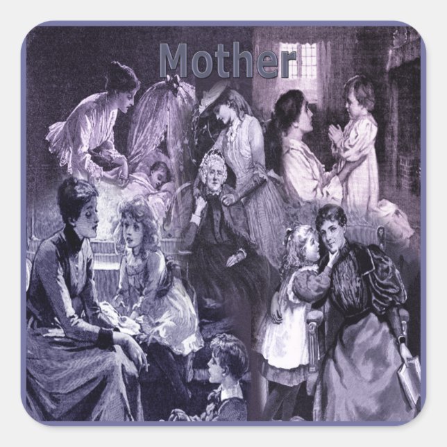 Vintage Mothers and Children Collage Square Sticker (Front)