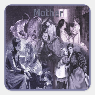 Vintage Mothers and Children Collage Square Sticker