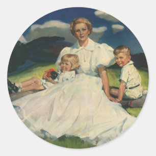 Vintage Mother's Day, Mum with Children Classic Round Sticker