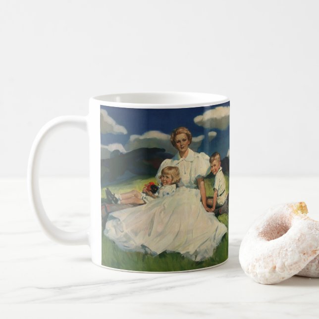 Vintage Mother's Day, Mum with Children Coffee Mug (With Donut)