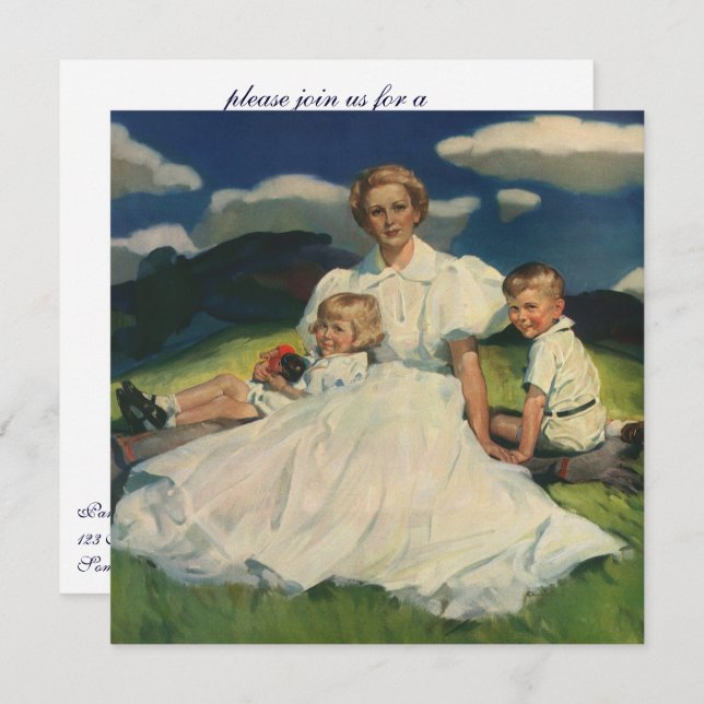 Vintage Mother's Day, Mum with Children Invitation (Front/Back)