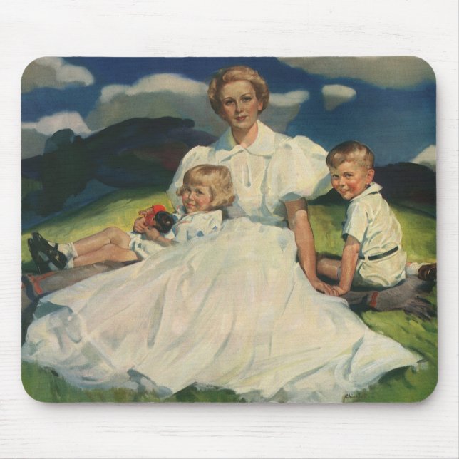 Vintage Mother's Day, Mum with Children Mouse Pad (Front)