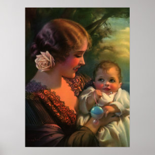 Vintage Mother's Day Portrait, Mom and Baby Poster