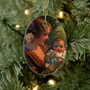 Vintage Mother's Day Portrait, Mum and Baby Ceramic Ornament