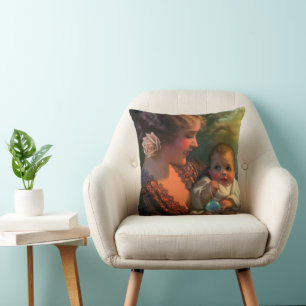 Vintage Mother's Day Portrait, Mum and Baby Cushion