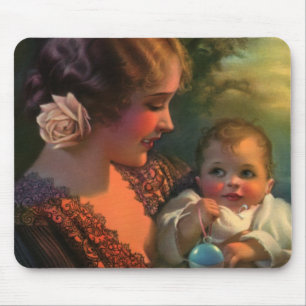 Vintage Mother's Day Portrait, Mum and Baby Mouse Pad