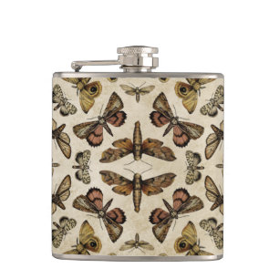 Vintage Moths Hip Flask