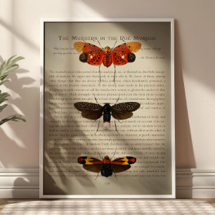 Vintage Moths on Edgar Allan Poe Book Page Art  Poster