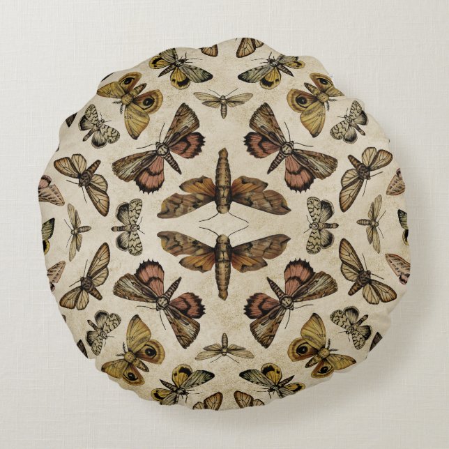 Vintage Moths Round Pillow (Back)